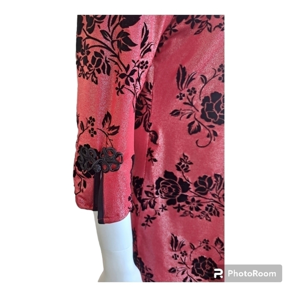Champagne ! pink blouse with velvet black flowers embroidery details style asian - Picture 6 of 11